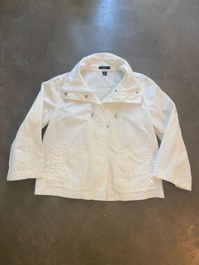 Chaps White Utility nautical style Jacket with Snap Stand Collar Sz M